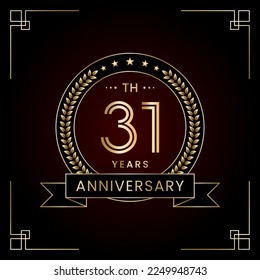 Diseño del logo del 31º Aniversario con Laurel corona para la celebración del cumpleaños. Diseño de arte de línea, plantilla de vectores de logotipos