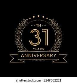31th Anniversary logo design with laurel wreath for celebration event, invitation, banner, poster, flyer, greeting card. Line Art Design, Logo Vector Illustration