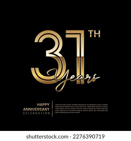 31th anniversary logo with double line style. Gold line art design. Logo Vector Template