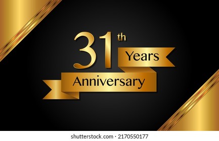 31th anniversary logo with golden ribbon for booklets, leaflets, magazines, brochure posters, banners, web, invitations or greeting cards. Vector illustrations.