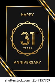 31th anniversary logotype. Anniversary celebration template design with golden ring for booklet, leaflet, magazine, brochure poster, banner, web, invitation or greeting card. Vector illustrations.