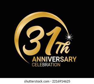 31th Anniversary ordinal number Counting vector art illustration in stunning font on gold color on black background