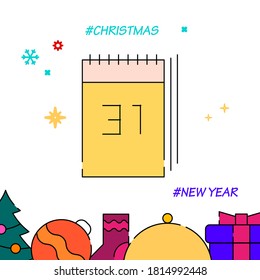 31th of December filled line vector icon, simple illustration, New Year, Christmas related bottom border.