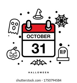 31 de octubre día plano del icono del calendario del mes. Concepto de fecha y hora. Halloween de diseño de ilustración de vector