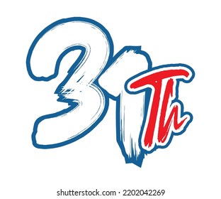 31th Ordinal Number counting vector art illustration with stunning font on red trim blue on white background