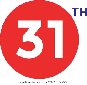 31.º número ordinal contando ilustración de arte vectorial con fuente fantástica y color rojo azul - 31 aniversario - feliz cumpleaños