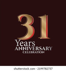 31th Years Anniversary Logo Gold and red Colour isolated on elegant background, vector design for greeting card and invitation card