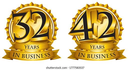 32 and 42 years old gold color icon