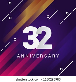 32 Anniversary celebration logotype with paper cut style font number isolated on colorful background