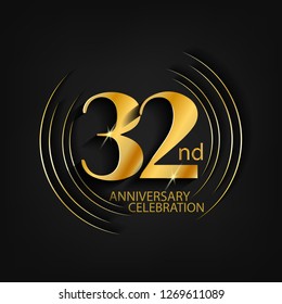 32 anniversary gold with a circle frame and a dark background, giving the impression of luxury