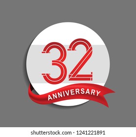 32 anniversary with white circle and red ribbon for celebration event