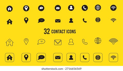 32 schwarze Kontakt Vektor Symbol Set Illustration