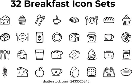 32 Conjuntos de iconos de esquema de desayuno