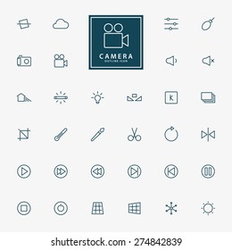 32 camera and video line icons vector