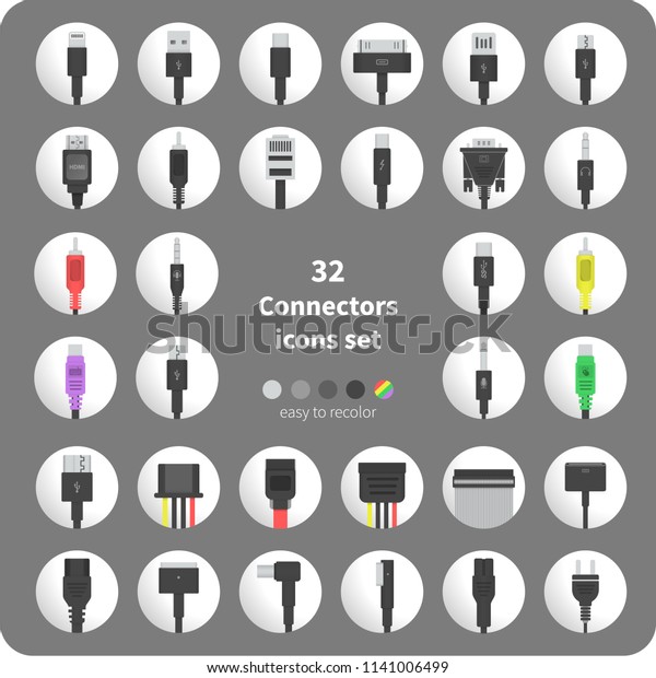 32 Connectors Icons Set Stock Vector (Royalty Free) 1141006499 ...