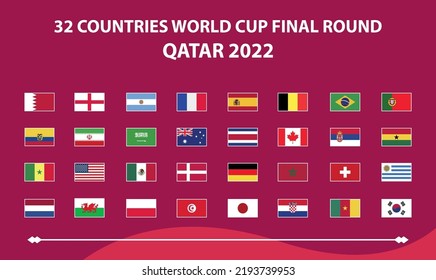 32 países con banderas del Mundial de Fútbol Qatar