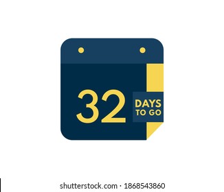 32 days to go calendar icon on white background, 32 days countdown, Countdown left days banner image