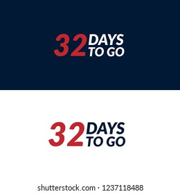 32 days to go label,sign,button. Vector stock illustration.