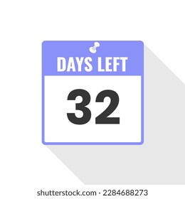 32 Days Left Countdown sales icon. 32 days left to go Promotional banner