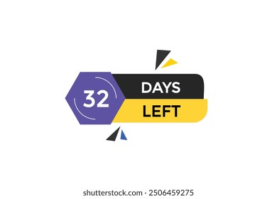 Noch 32 Tage, Icon, Stile, Timer, Countdown, Uhr, Zeit, Hintergrund, Vorlage, 32 Tage, Countdown, Sticker, Linkes Banner, Business, Verkauf, Label Button
