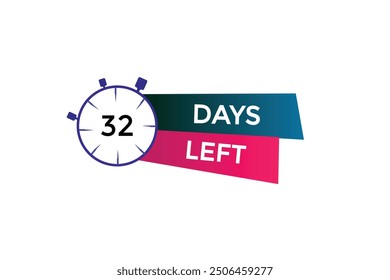 Noch 32 Tage, Icon, Stile, Timer, Countdown, Uhr, Zeit, Hintergrund, Vorlage, 32 Tage, Countdown, Sticker, Linkes Banner, Business, Verkauf, Label Button
