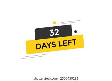 Noch 32 Tage, Icon, Stile, Timer, Countdown, Uhr, Zeit, Hintergrund, Vorlage, 32 Tage, Countdown, Sticker, Linkes Banner, Business, Verkauf, Label Button
