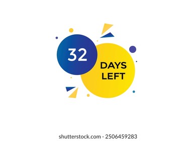 Noch 32 Tage, Icon, Stile, Timer, Countdown, Uhr, Zeit, Hintergrund, Vorlage, 32 Tage, Countdown, Sticker, Linkes Banner, Business, Verkauf, Label Button
