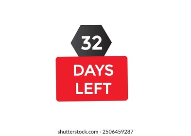 Noch 32 Tage, Icon, Stile, Timer, Countdown, Uhr, Zeit, Hintergrund, Vorlage, 32 Tage, Countdown, Sticker, Linkes Banner, Business, Verkauf, Label Button
