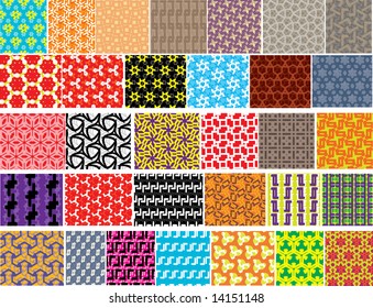 32 diferentes patrones vectoriales sin costuras de color.