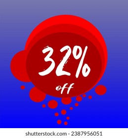 32% discount bubbles icon, percentage red blue and white