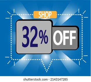 32% discount. vector illustration in blue and gray for stores, shopping and promotion. banner for special offer