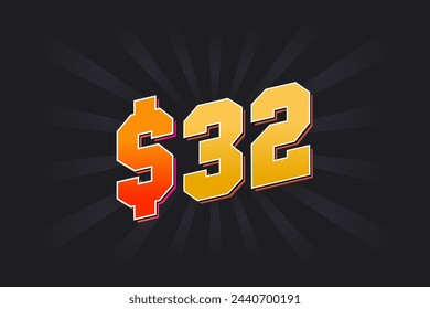 32 Dollar American Money Vektor Text Symbol. $32 USD Vereinigte Staaten Dollar Aktienvektor