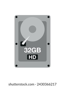 32 GB HD. Vector hard drive data storage, technology and backup concept isolated on white background