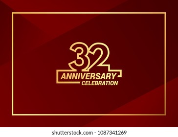 32 gold anniversary celebration vector  design with simple line style, isolated on red background can be used as  celebration event item and element