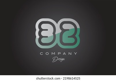 diseño de iconos de logotipo de número gris verde 32. Plantilla creativa para empresas y empresas