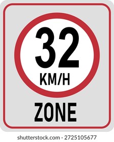 32 km/h Geschwindigkeitsbegrenzungszone. Vektorgrafik