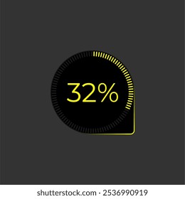 32% Belastung. Ui Diagramm Vektor. Symbol "Download-Fortschritt". Schnittstellenschaltbild für Kreisdiagramme. 32 % Downloads.