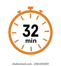 32 minute Timer, clock, icon vector stopwatch isolated icons. Countdown timer symbol.