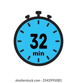 32 Minuten Timer, Uhr, Stoppuhr einzelne Symbole. Symbol für Countdown-Zeitgeber. Minutenzeiger, Zeitmessung, Chronometer, Alarm.