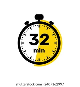 32 Minutes Analog Clock Icon white background design.