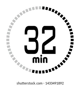 The 32 minutes countdown timer or digital counter timer clock vector icon. Stopwatch vector icon, digital timer.   For smartphone UI or UX countdown timer design.