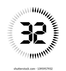 The 32 minutes or seconds, stopwatch vector icon, digital timer. clock and watch, timer.