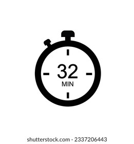 32 minutes timer icon, 32 min digital timer. Clock and watch, timer, countdown.