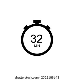 32 minutes timer, 32 min stopwatch or countdown icon. Time measure. Chronometr icon. Stock Vector illustration.