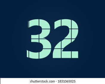 32 number, vector desing font.  Made of knife cut. For logo, brand label, design elements, corporate identity, application & more. IsolatedEps10 illustration