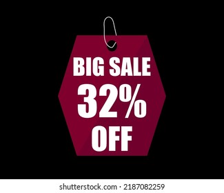 32% Off black banner. Advertising for big sale. 32% discount for promotions and offers.