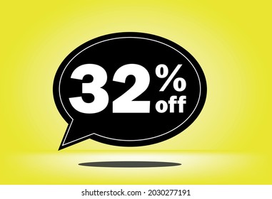 32% off - black and yellow floating balloon - with yellow background - banner for discount and reduction promotional offers