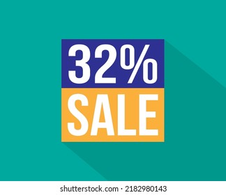 32% off. Blue and orange banner for discounts and promotion. Design for web and online sales.