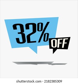 32% off discount sticker sale blue tag isolated vector illustration. discount offer price label, vector price discount symbol floating
