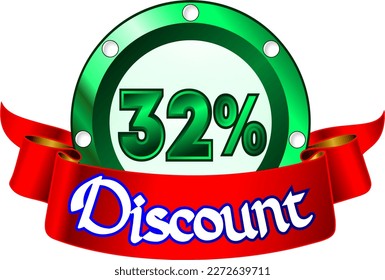 32% off, green disk and red ribbon, vector illustration for wholesale and retail, illustrative art, beautiful illustration, vector. God is good!